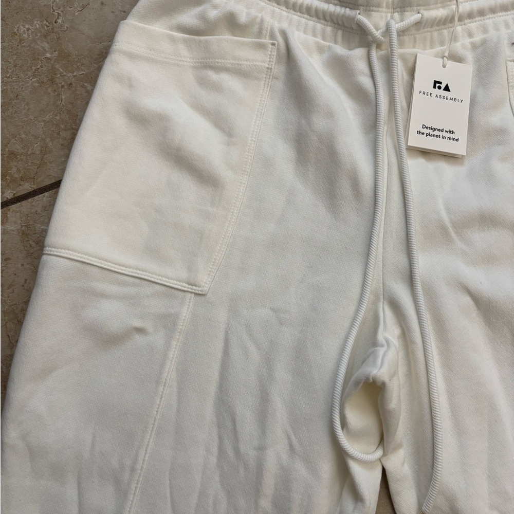 Cream Drawstring Joggers with Front Patch Pockets - Picture 2 of 3